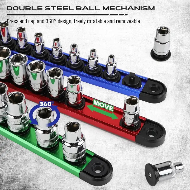 Magnetic Socket Organizer Set, 9-Piece Detachable Socket Trays for Tool Box Drawer & Garage Storage