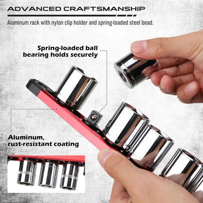 Magnetic Socket Organizer Set, 9-Piece Detachable Socket Trays for Tool Box Drawer & Garage Storage